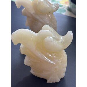2 Carved Onyx Stone Marble Bookends Aztek Indian Chief Head w/Eagle Headdress​